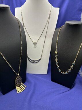 Lucky Brand Necklace Trio:  Brass-Tone Medallion, Dual-Strand Silver-Tone, and A